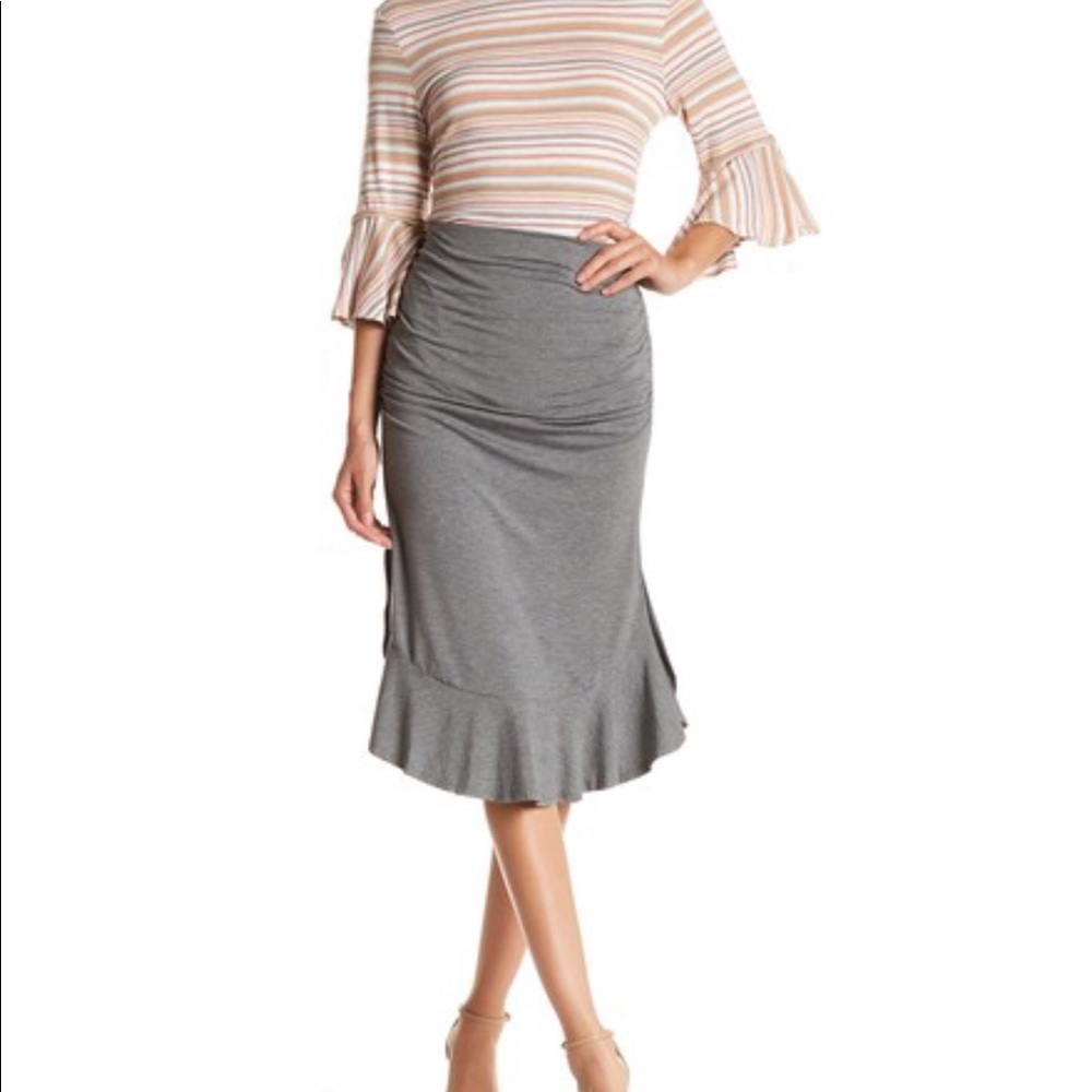 Max Studio Ruched Ruffle Midi Skirt - Gray - Picture 2 of 8